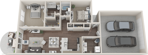 Floor plan for 2 beds, 2 baths, 1141 sqft